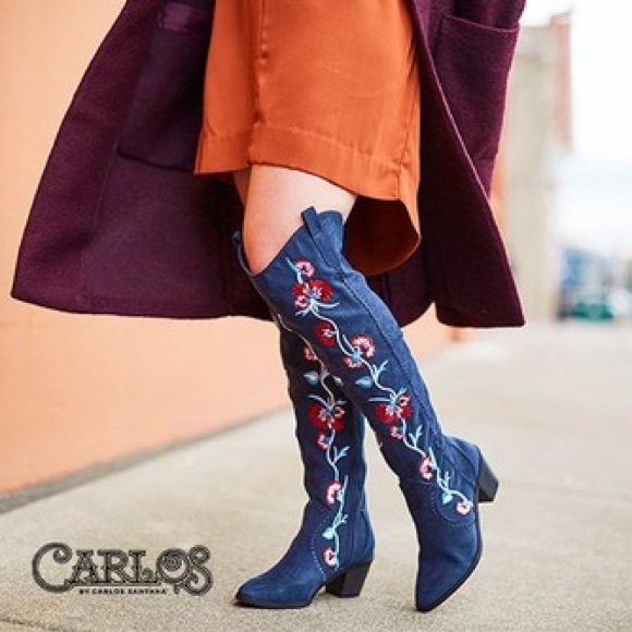 SOLD!! ✅>>CARLOS SANTANA Tan Knee-High Floral Boot - Picture 2 of 8